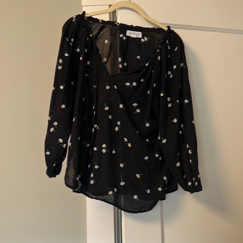 Velvet black floral blouse